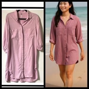 Young Fabulous & Broke Oversized Sand Dollar Shirt Dress in Rose Mauve Sz Small